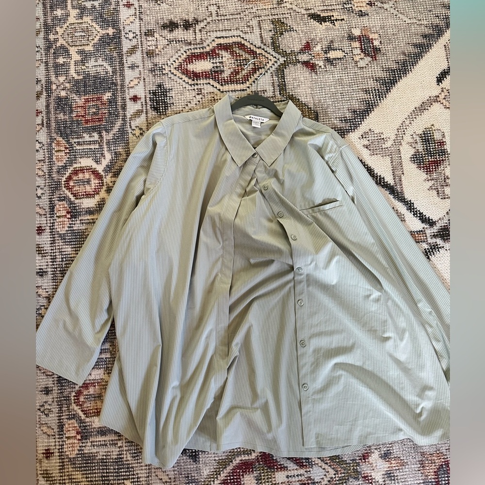 Green and white striped athleta button down